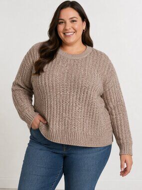 Terra & Sky Women's Tan Knit Sweater Stretchy XXL